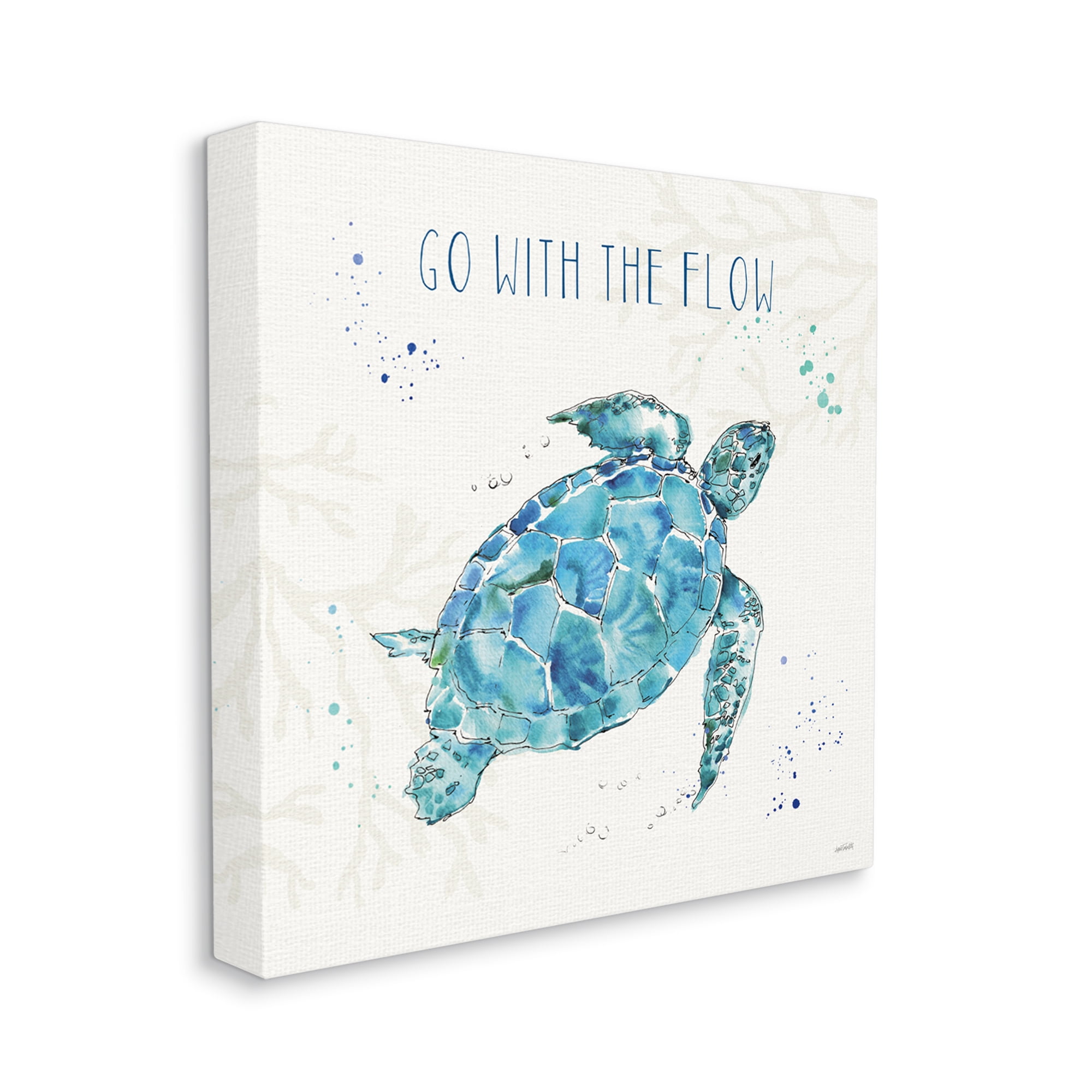 Blue Green Watercolor Turtle Canvas Wall Art with Motivational Quote, 36" x 36"