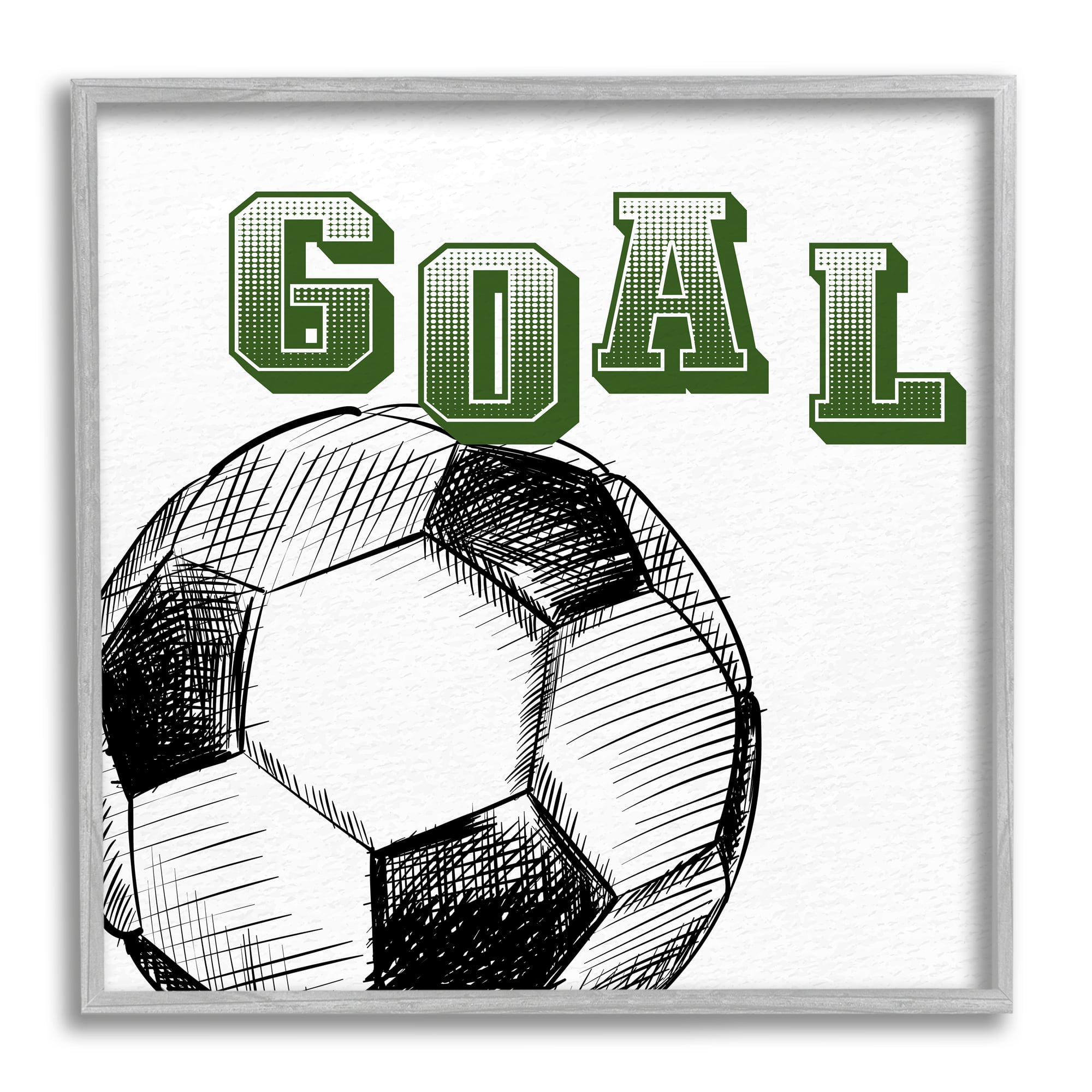 Stupell Industries Goal Soccer Ball Sports Green Varsity Typography Sports Painting Gray Framed Art Print Wall Art, 12 x 12