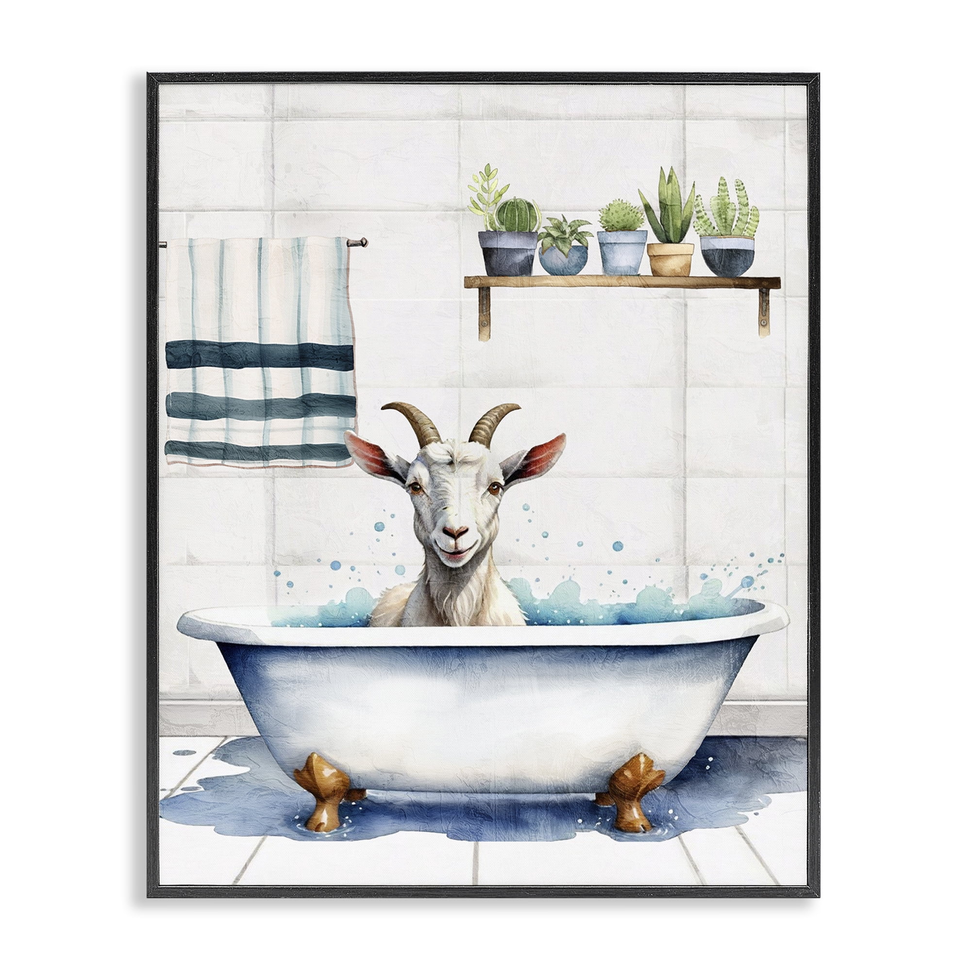 Stupell Industries Goat Bathtime Suds Bath & Laundry Painting Black Framed Art Print Wall Art, 24 x 30
