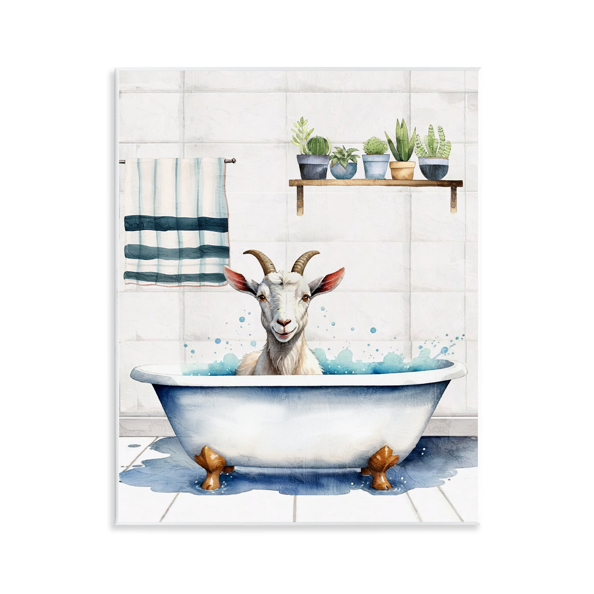 Stupell Industries Goat Bathtime Suds Bath & Laundry Painting Unframed Art Print Wall Art, 11 x 14