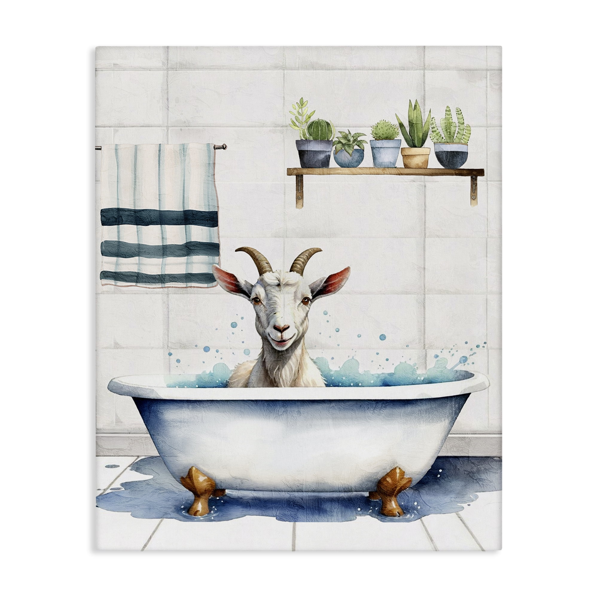 Stupell Industries Goat Bathtime Suds Bath & Laundry Painting Wrapped Canvas Art Print Wall Art, 30 x 40