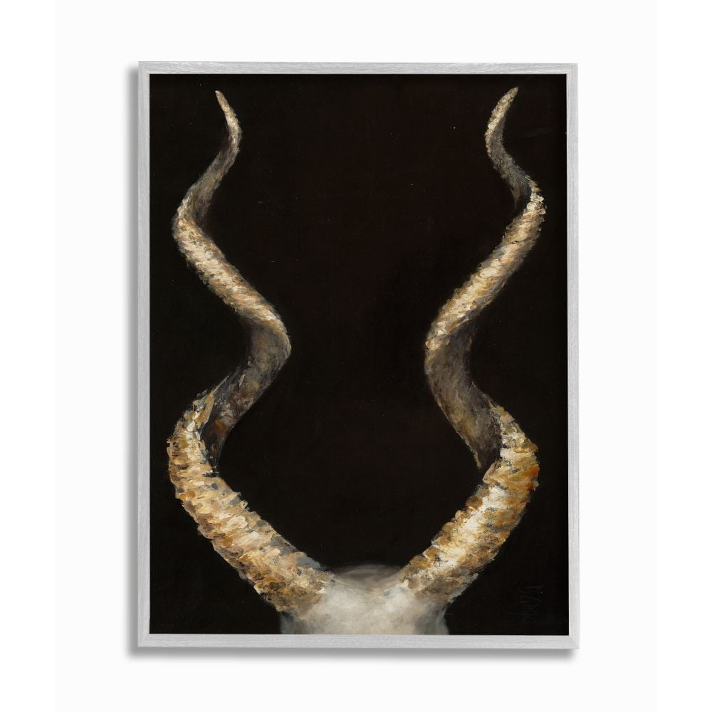 Stupell Industries Goat Horns Shadow Black Gold Animal Painting Gray Framed Art Print Wall Art, 16x20, by Third and Wall