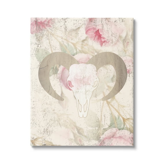 Stupell Industries Goat Skull Floral Rose Blooms Animals & Insects Painting Gallery Wrapped Canvas Print Wall Art