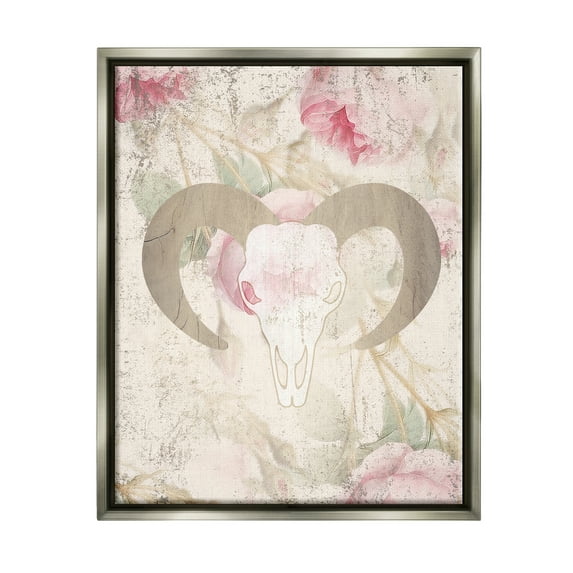 Stupell Industries Goat Skull Floral Rose Blooms Animals & Insects Painting Gray Floater Framed Art Print Wall Art