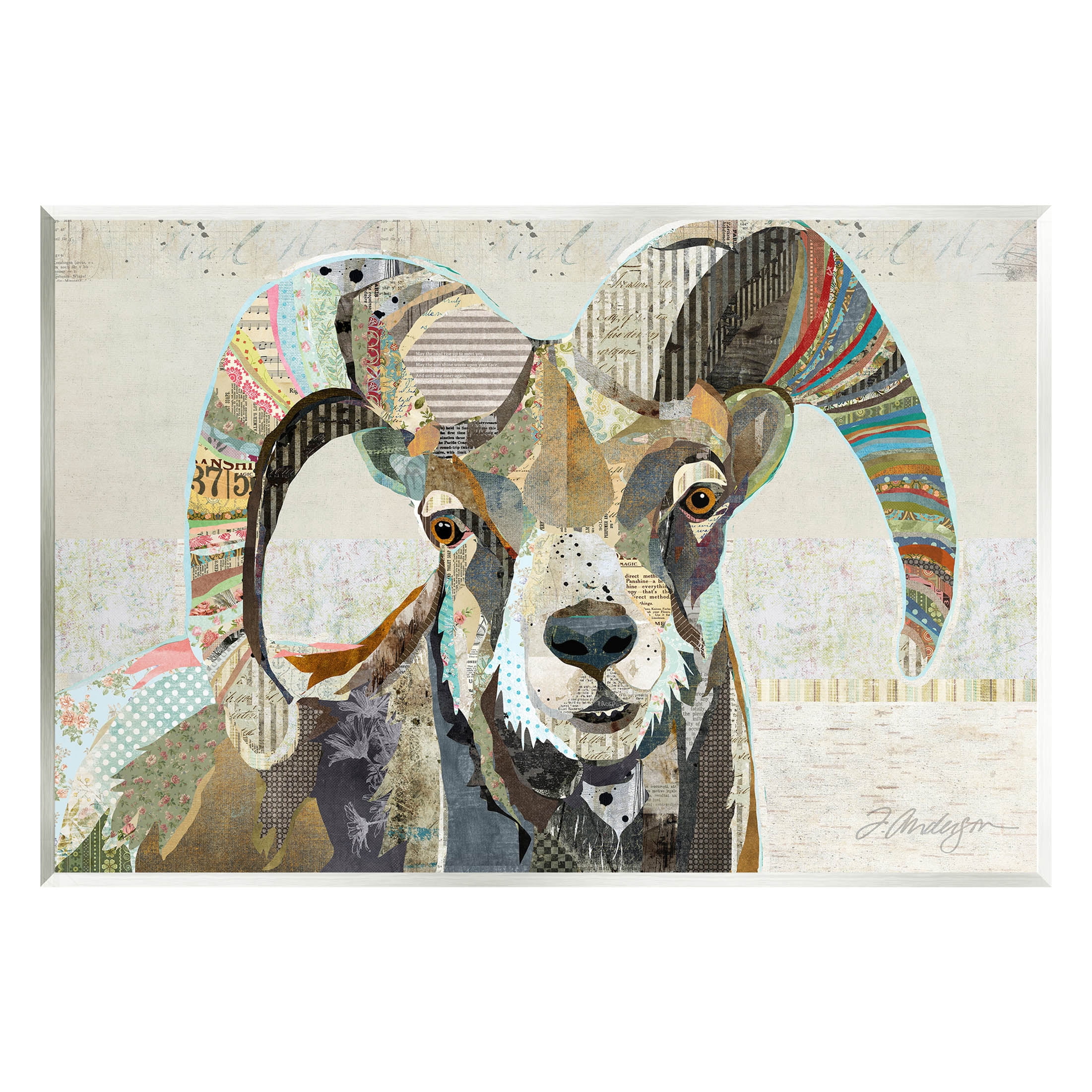 Stupell Industries Goat Striped Horns Ephemera Collage Graphic Art Unframed Art Print Wall Art, Design by Traci Anderson
