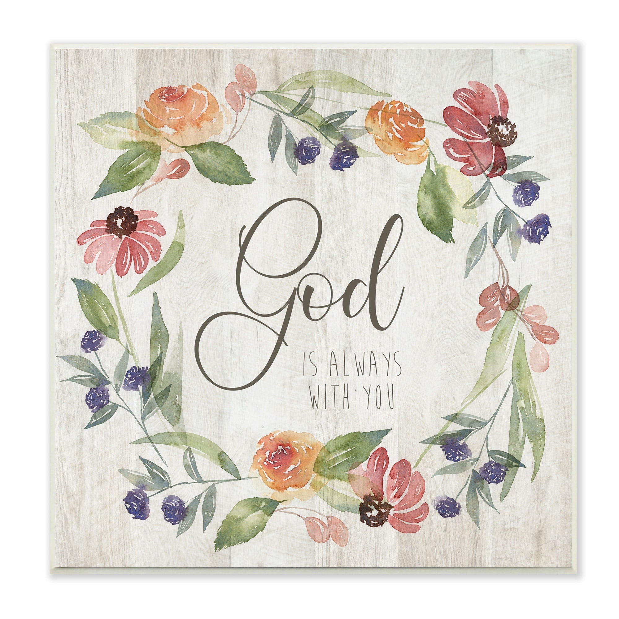 Stupell Industries God Always with You Sentiment Wild Flower Wreath,12 x 12, Design by Kristen Brockmon