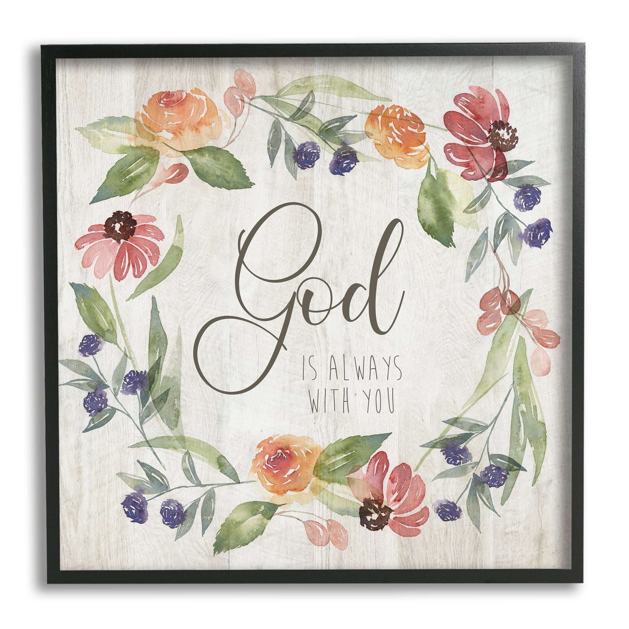 Stupell Industries God Always with You Sentiment Wild Flower Wreath,24 x 24, Design by Kristen Brockmon