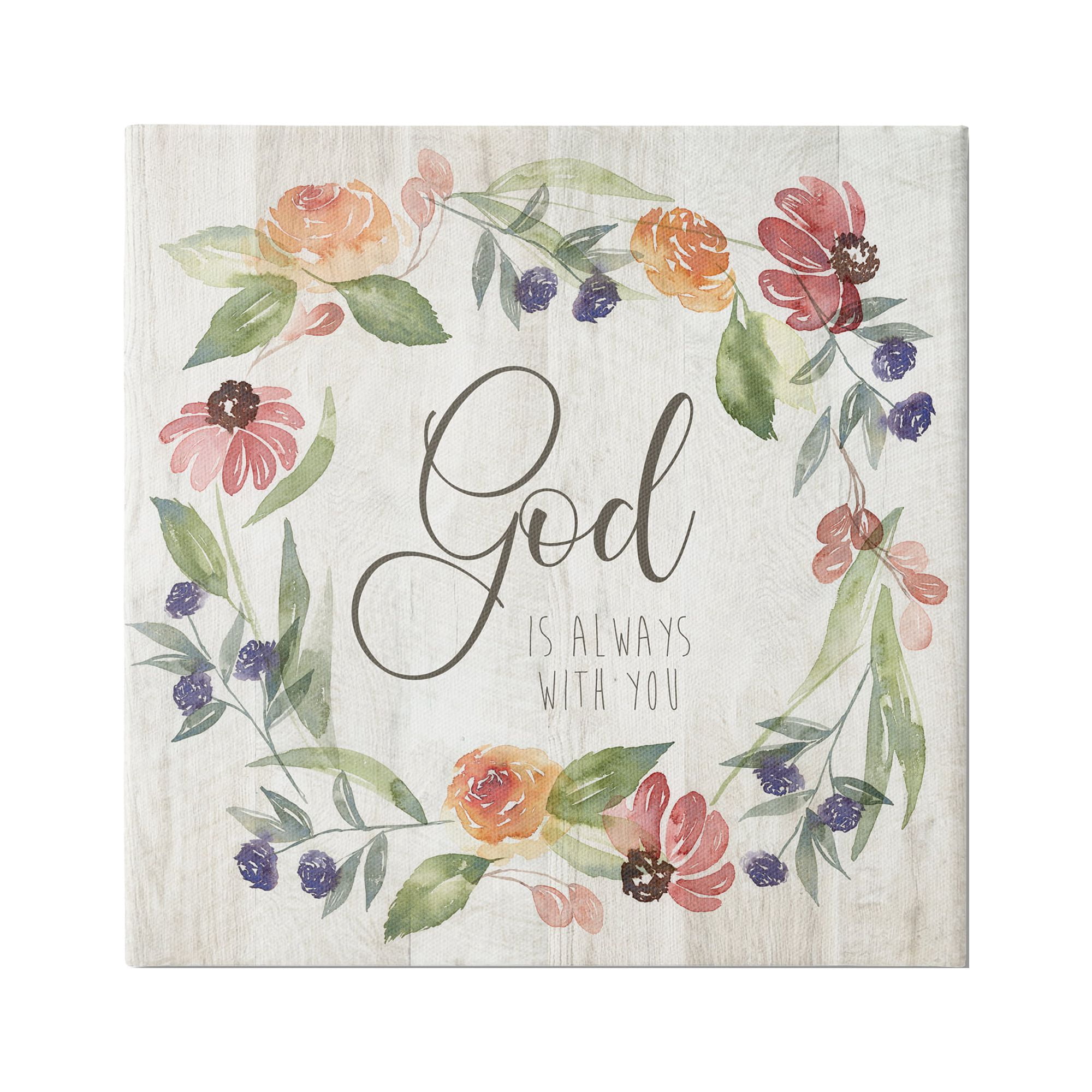 Stupell Industries God Always with You Sentiment Wild Flower Wreath,36 x 36, Design by Kristen Brockmon