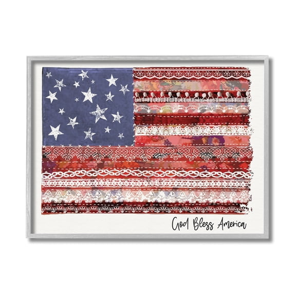 Stupell Industries God Bless America Phrase Macramé Pattern Flag,11 x 14,Designed by Erica Billups