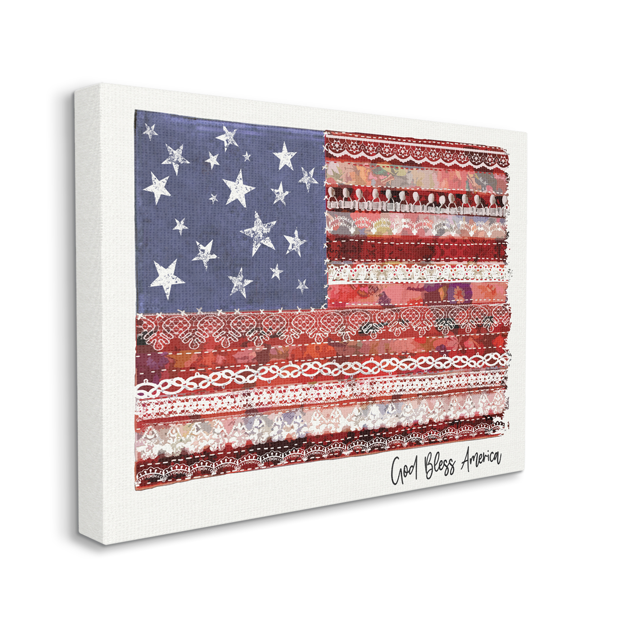 Stupell Industries God Bless America Phrase Macramé Pattern Flag,36 x 48,Designed by Erica Billups