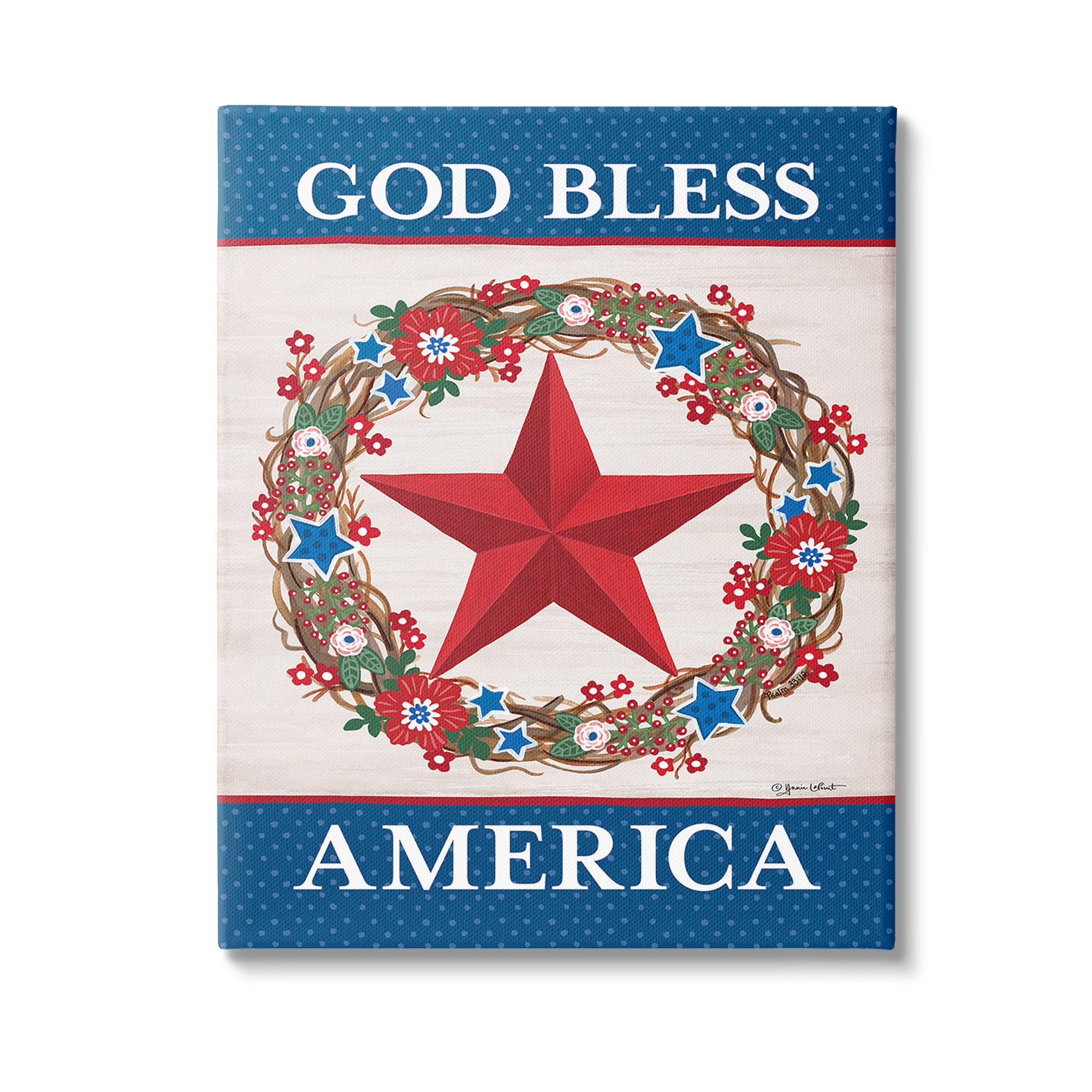 Stupell Industries God Bless America Wreath Botanical & Floral Painting Gallery Wrapped Canvas Art Print Wall Art, 30 x 40