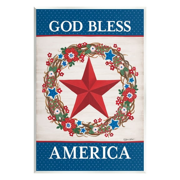 Stupell Industries God Bless America Wreath Botanical & Floral Painting Unframed Art Print Wall Art, 10 x 15
