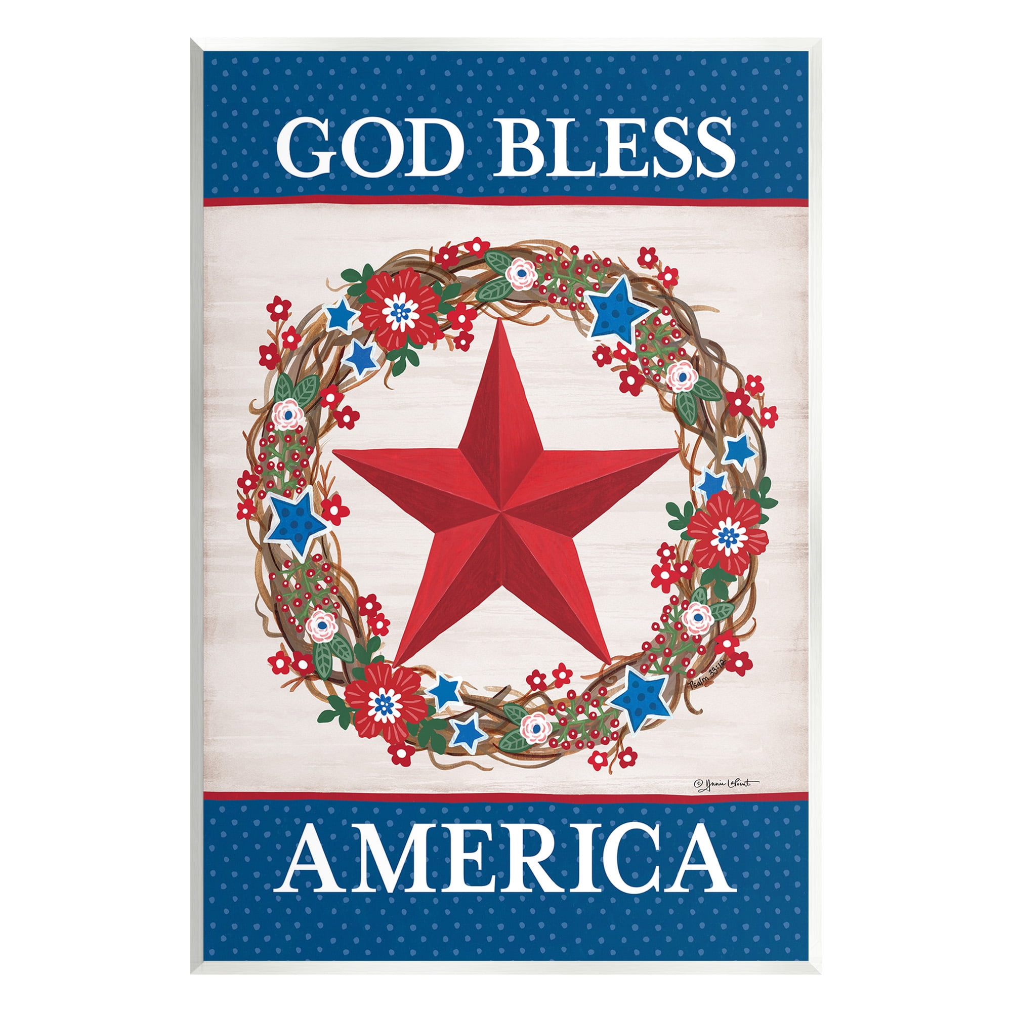 Stupell Industries God Bless America Wreath Botanical & Floral Painting Unframed Art Print Wall Art, 13 x 19