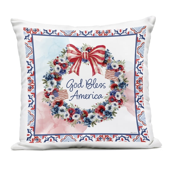 Stupell Industries God Bless America Wreath Outdoor Printed Pillow, design by Nicole DeCamp