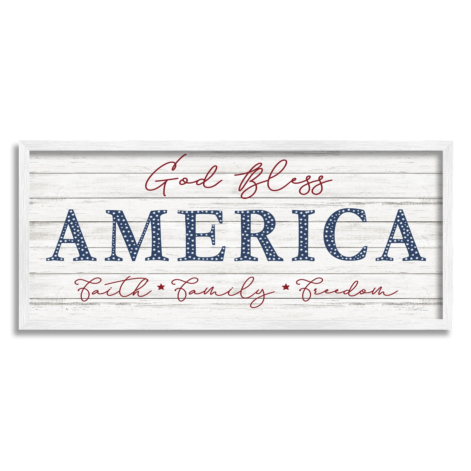 Stupell Industries God Bless Faith Family Freedom Hanging Sign,30 x 13, Design by Natalie Carpentieri