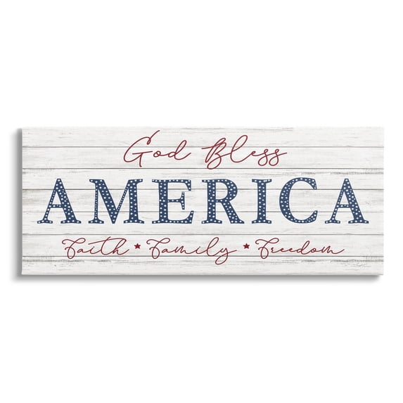 Stupell Industries God Bless Faith Family Freedom Hanging Sign,30 x 13, Design by Natalie Carpentieri