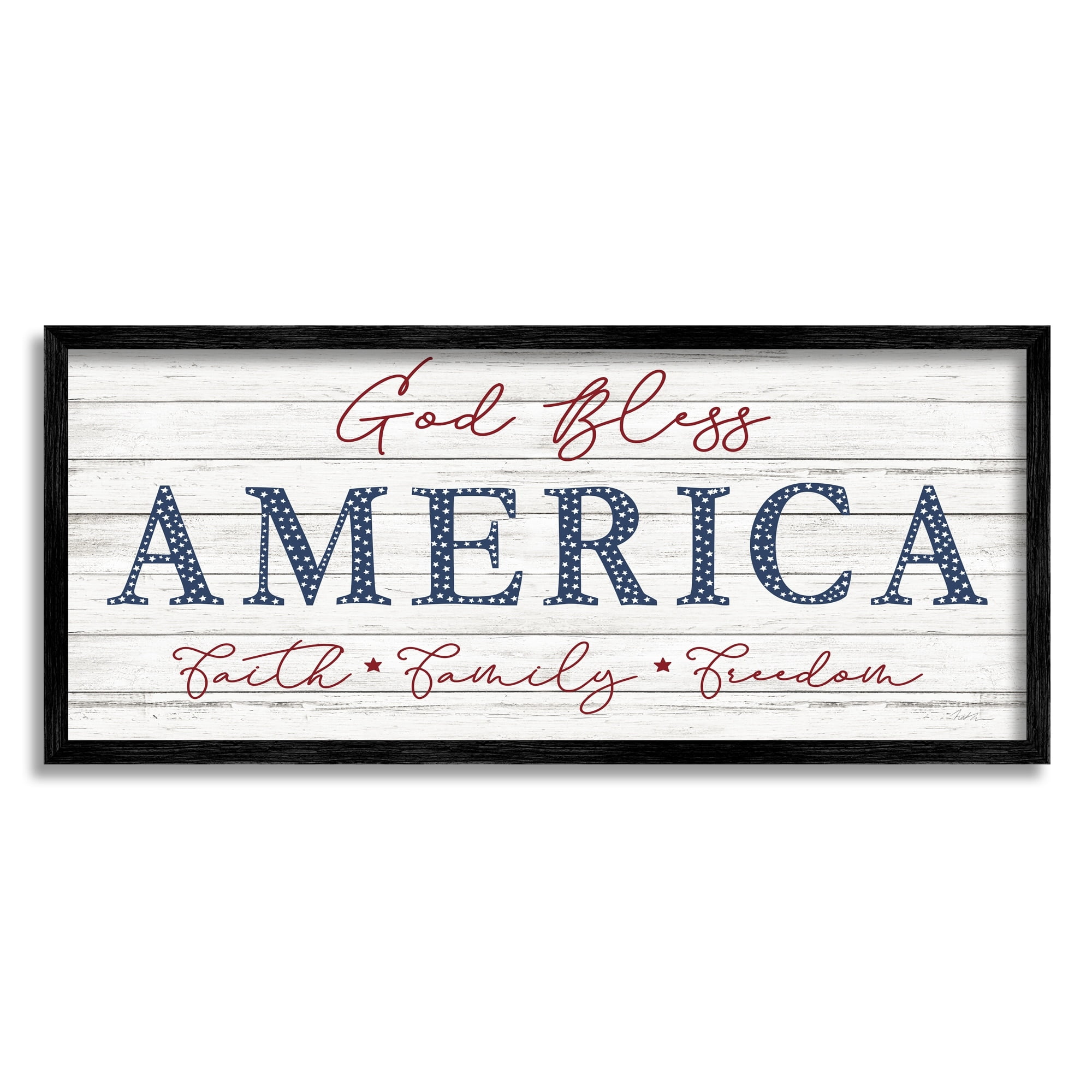 Stupell Industries God Bless Faith Family Freedom Hanging Sign,30 x 13, Design by Natalie Carpentieri
