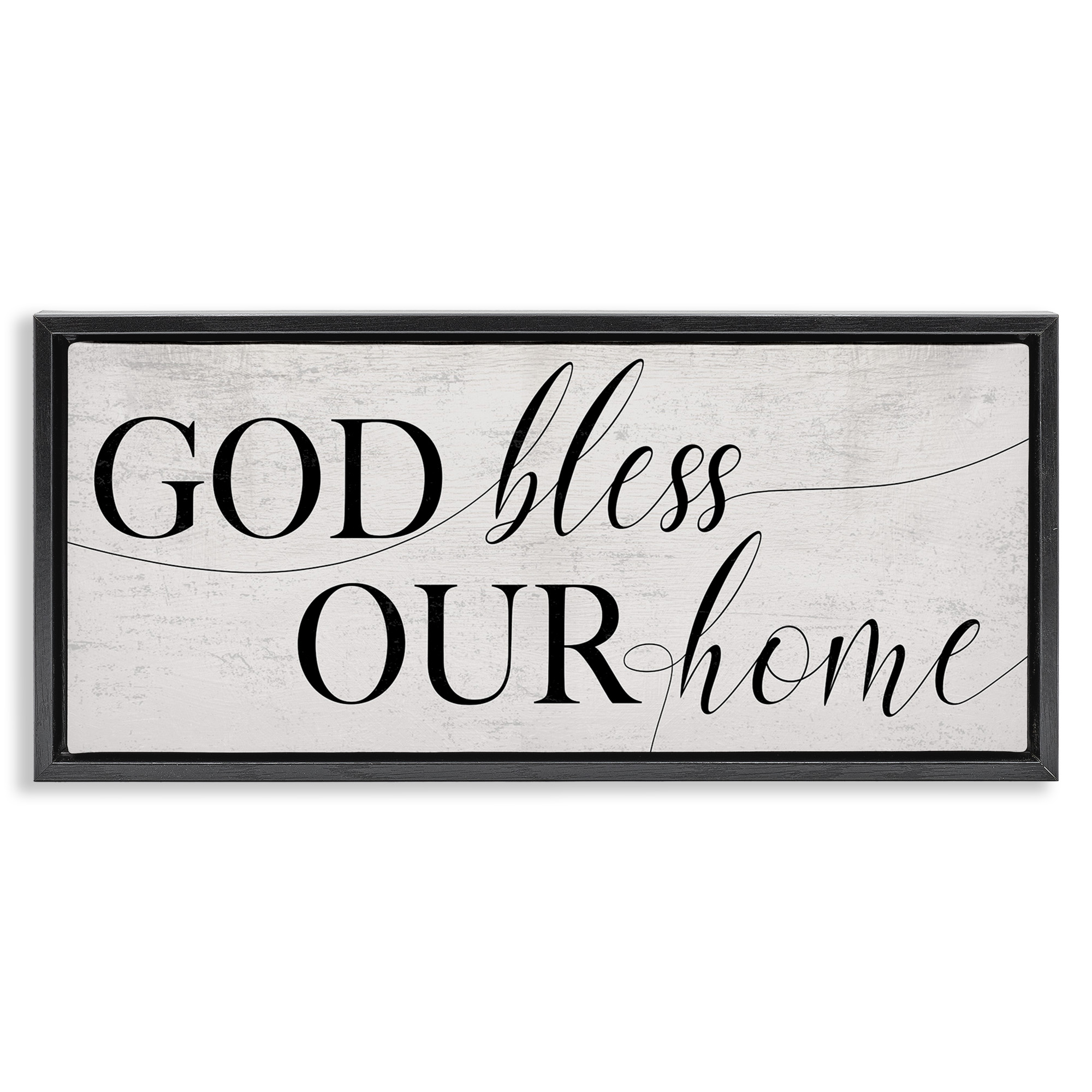Stupell Industries God Bless Our Home Phrase Typography Painting Black Floater Framed Canvas Art Print Wall Art, 31 x 14