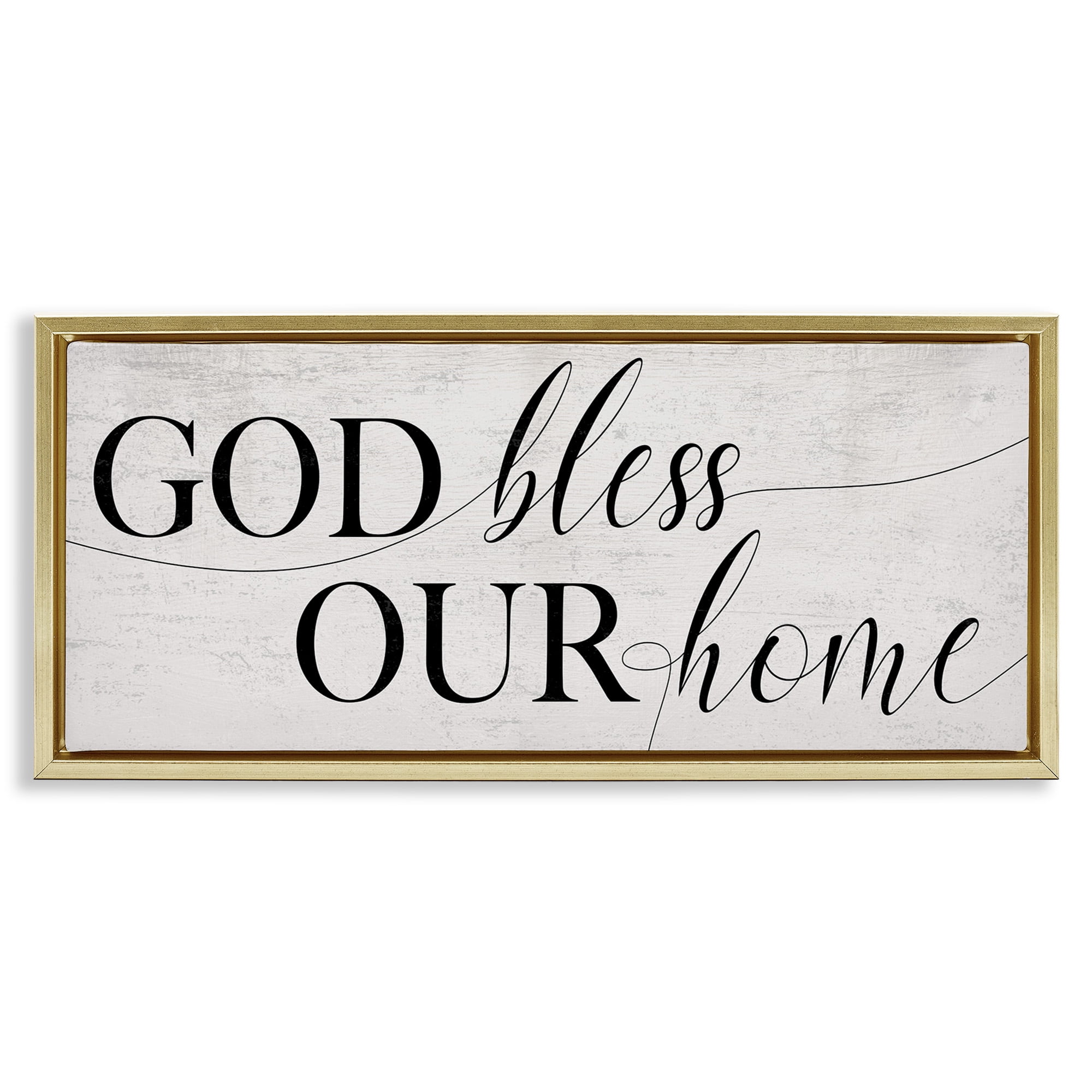 Stupell Industries God Bless Our Home Phrase Typography Painting Gold Floater Framed Canvas Art Print Wall Art, 31 x 14