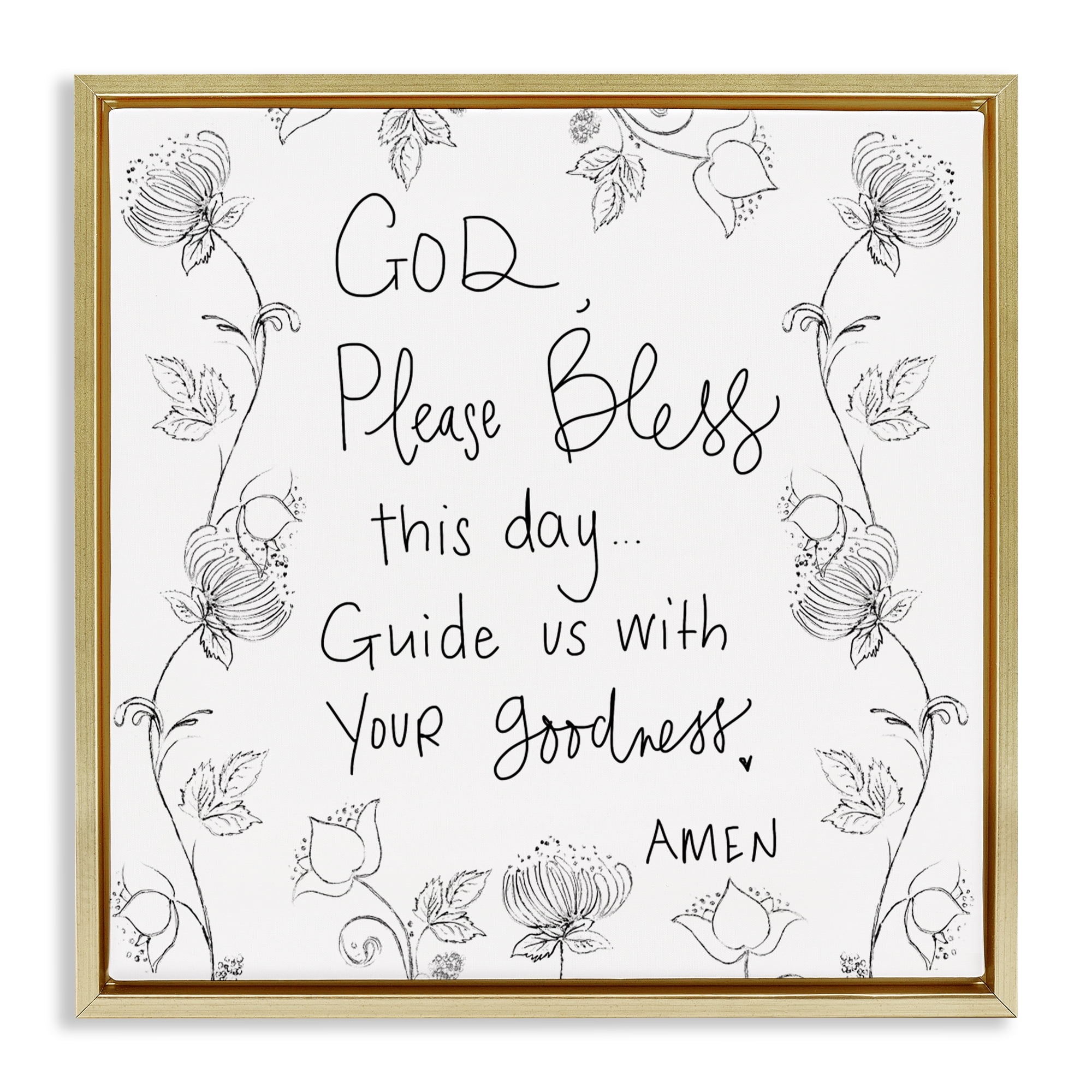 Stupell Industries God Bless This Day Gold Framed Floater Canvas Wall Art, design by Patricia Pinto