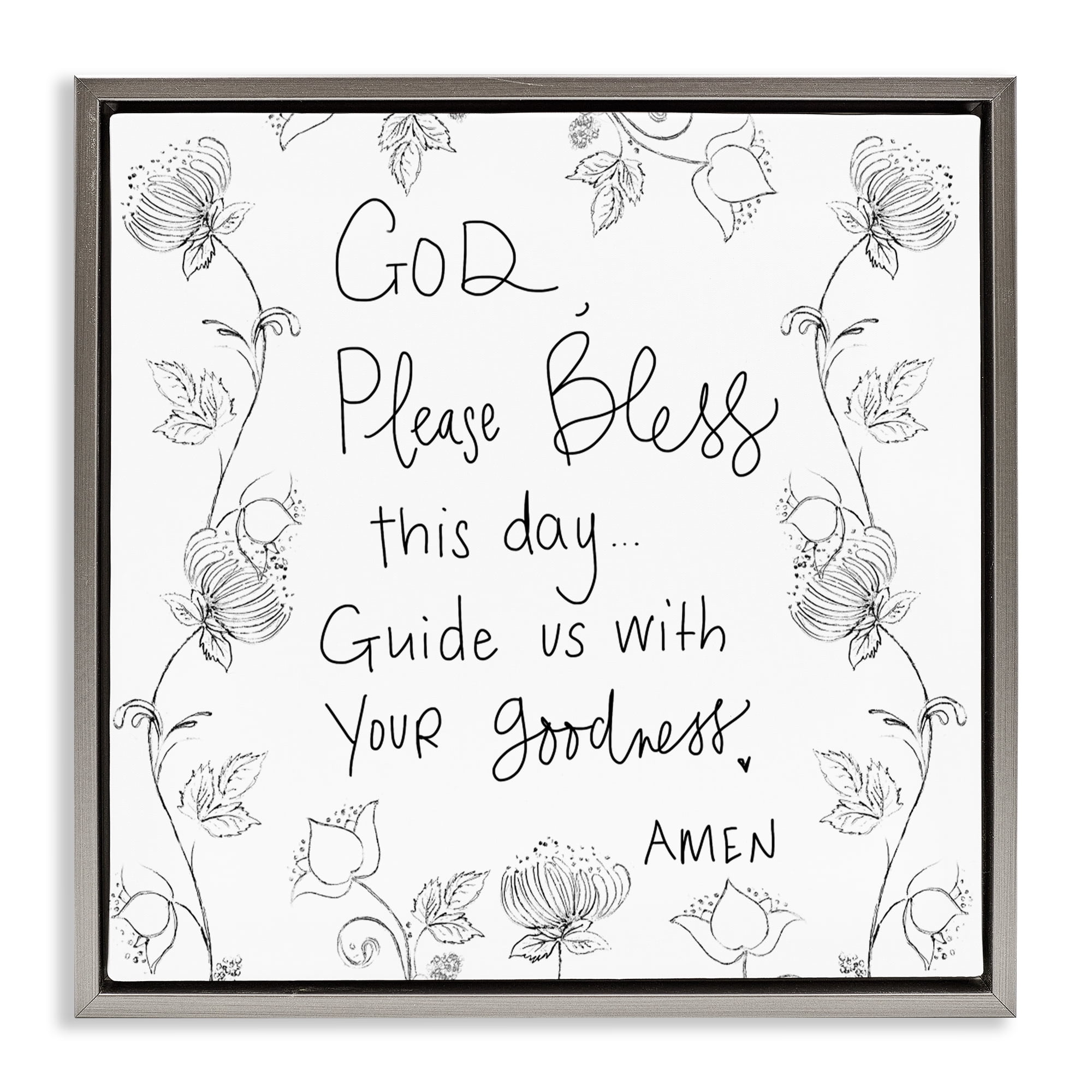 Stupell Industries God Bless This Day Gray Framed Floater Canvas Wall Art, design by Patricia Pinto
