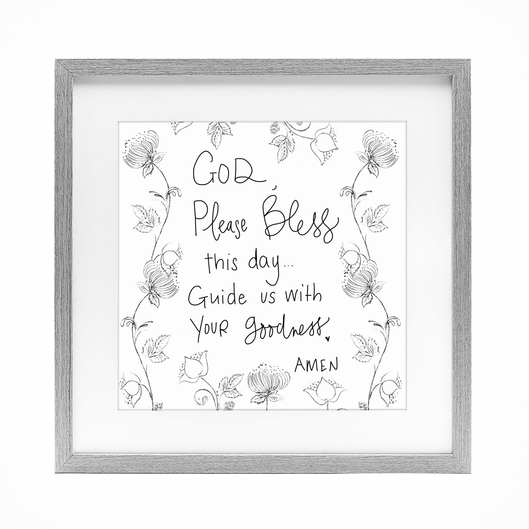 Stupell Industries God Bless This Day Gray Framed Print Under Glass, design by Patricia Pinto