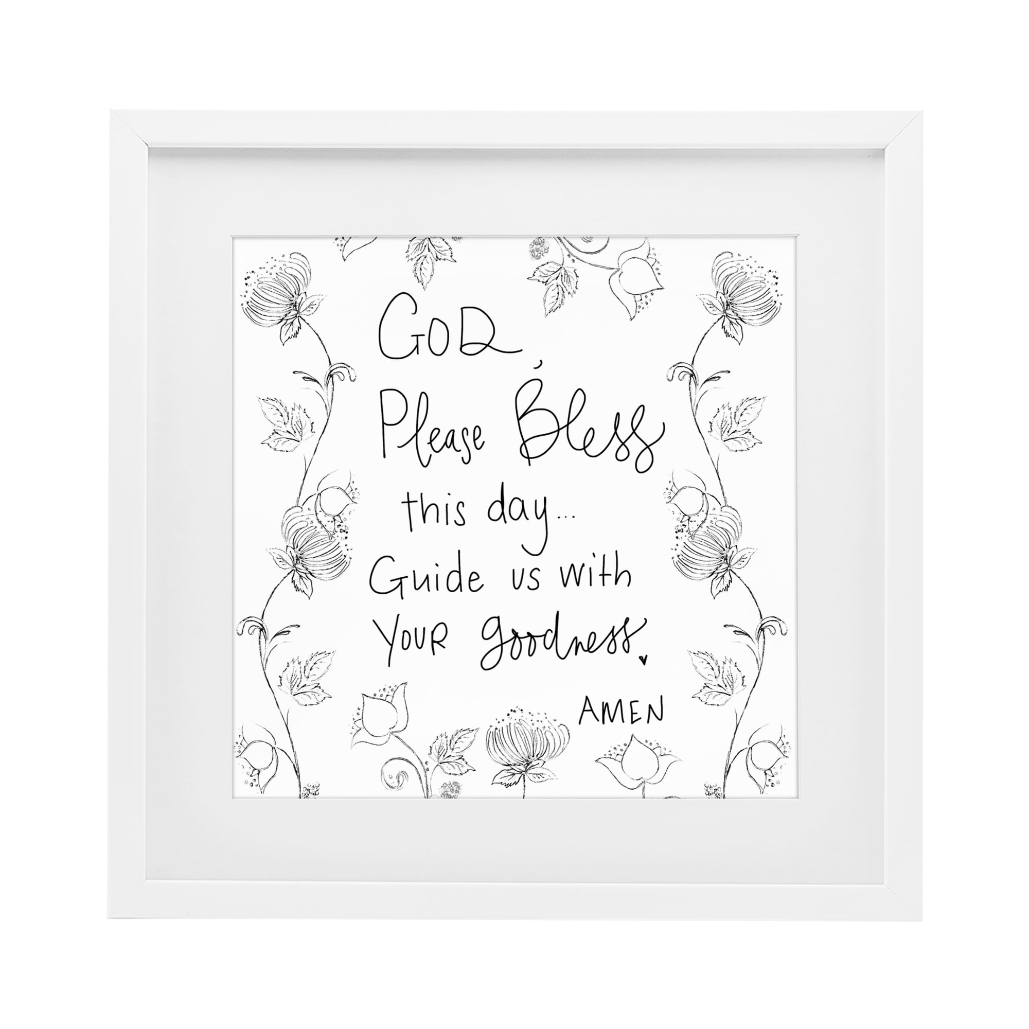 Stupell Industries God Bless This Day White Framed Print Under Glass, design by Patricia Pinto