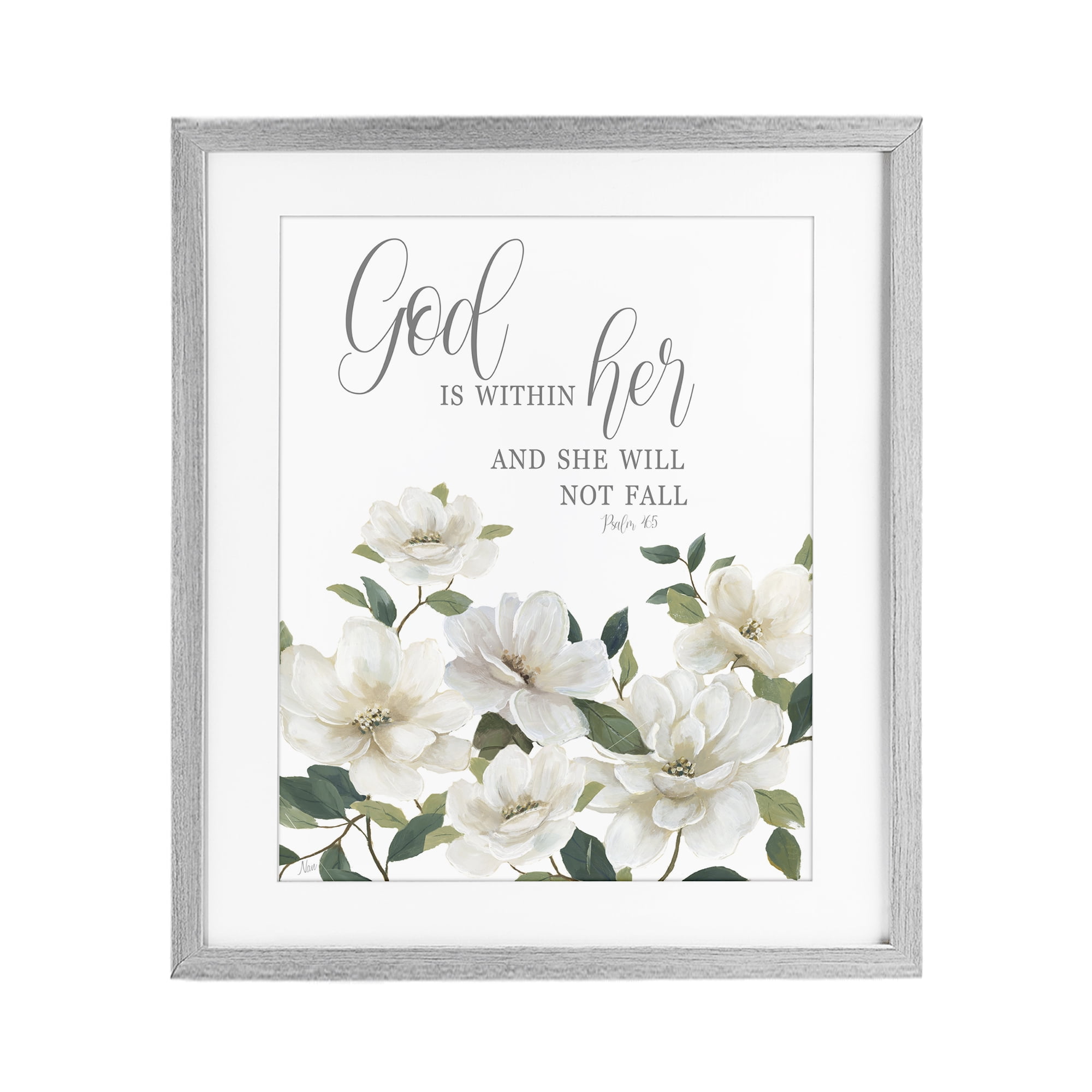 Stupell Industries God Is Within Her Gray Framed Print Under Glass, design by Nan