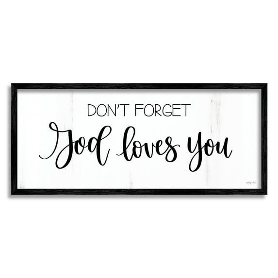Stupell Industries God Loves You Spiritual Calligraphy Script Phrase Framed Wall Art, 30 x 13, Design by Imperfect Dust