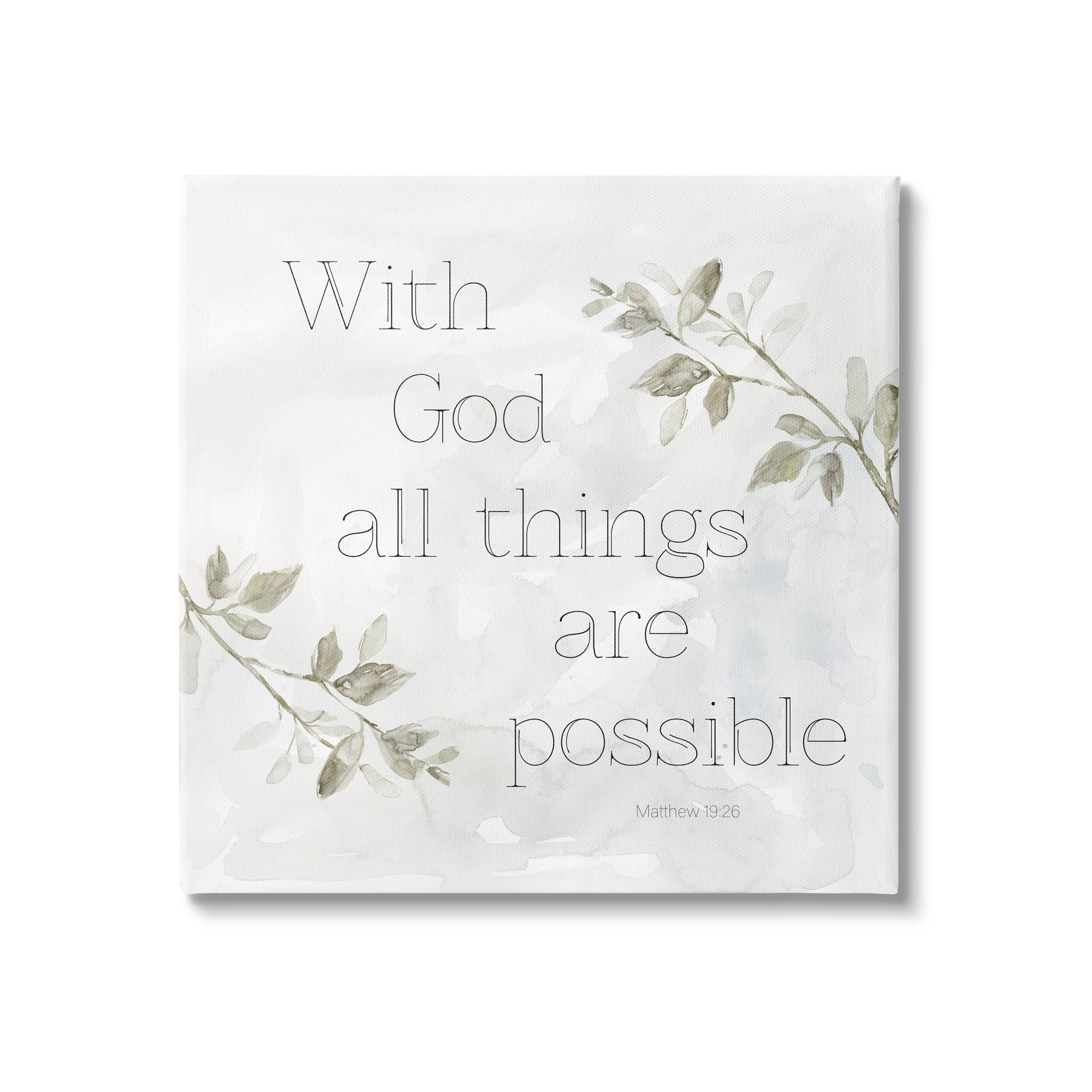 Stupell Industries With God All Things Possible Floral Sprig Religious Phrase Graphic Art Gallery Wrapped Canvas Print Wall Art, Design by Carol Robinson