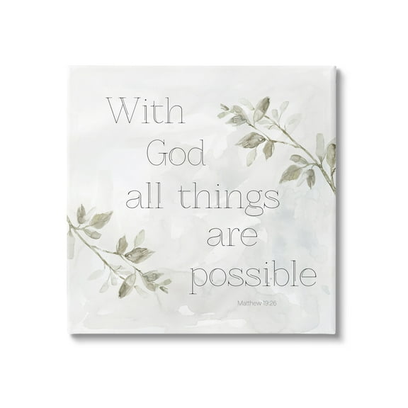 Stupell Industries With God All Things Possible Floral Sprig Religious Phrase Graphic Art Gallery Wrapped Canvas Print Wall Art, Design by Carol Robinson