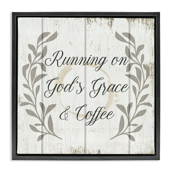 Stupell Industries God's Grace & Coffee Phrase Religious Painting Black Floater Framed Canvas Art Print Wall Art, 18 x 18