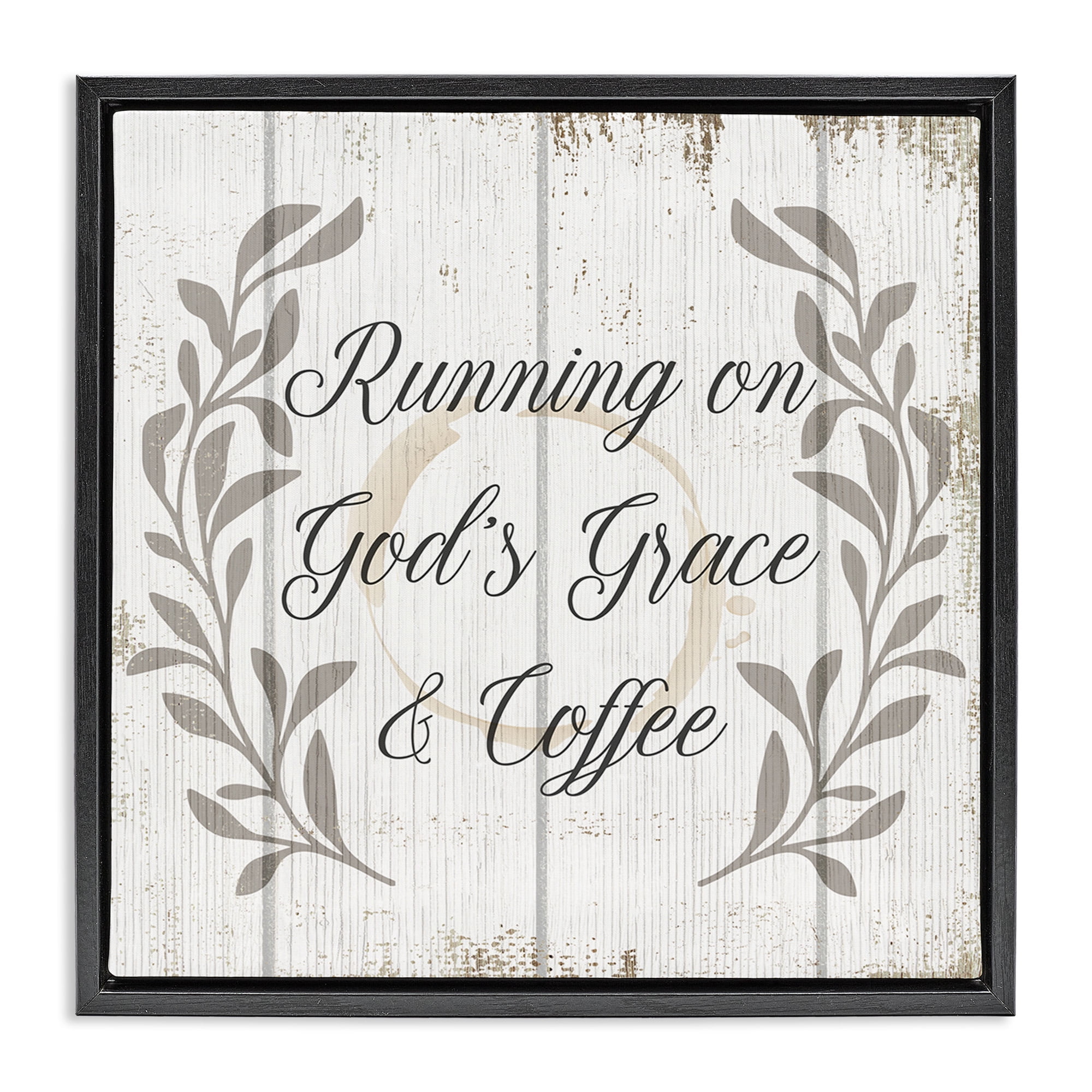 Stupell Industries God's Grace & Coffee Phrase Religious Painting Black Floater Framed Canvas Art Print Wall Art, 25 x 25