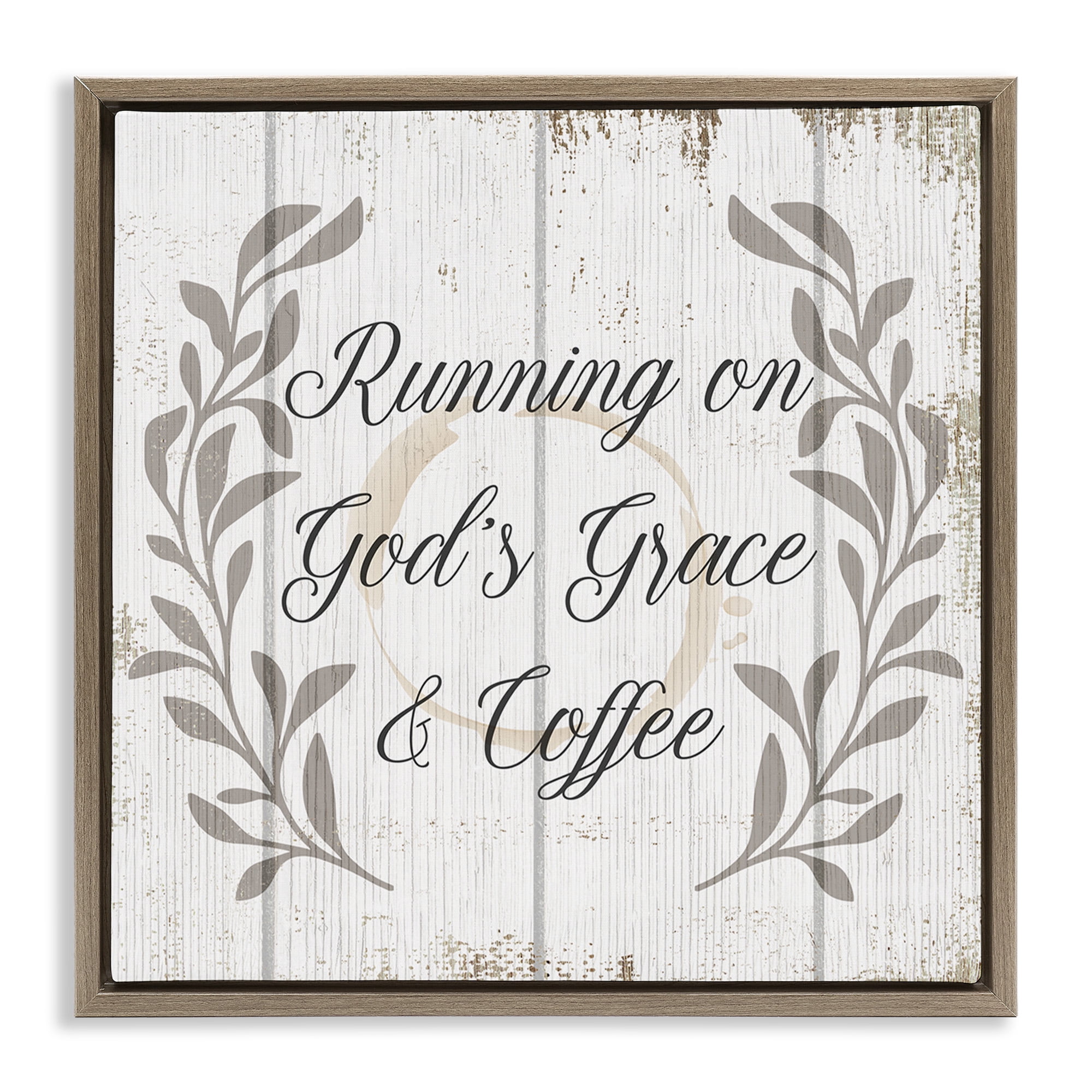 Stupell Industries God's Grace & Coffee Phrase Religious Painting Brown Floater Framed Canvas Art Print Wall Art, 18 x 18