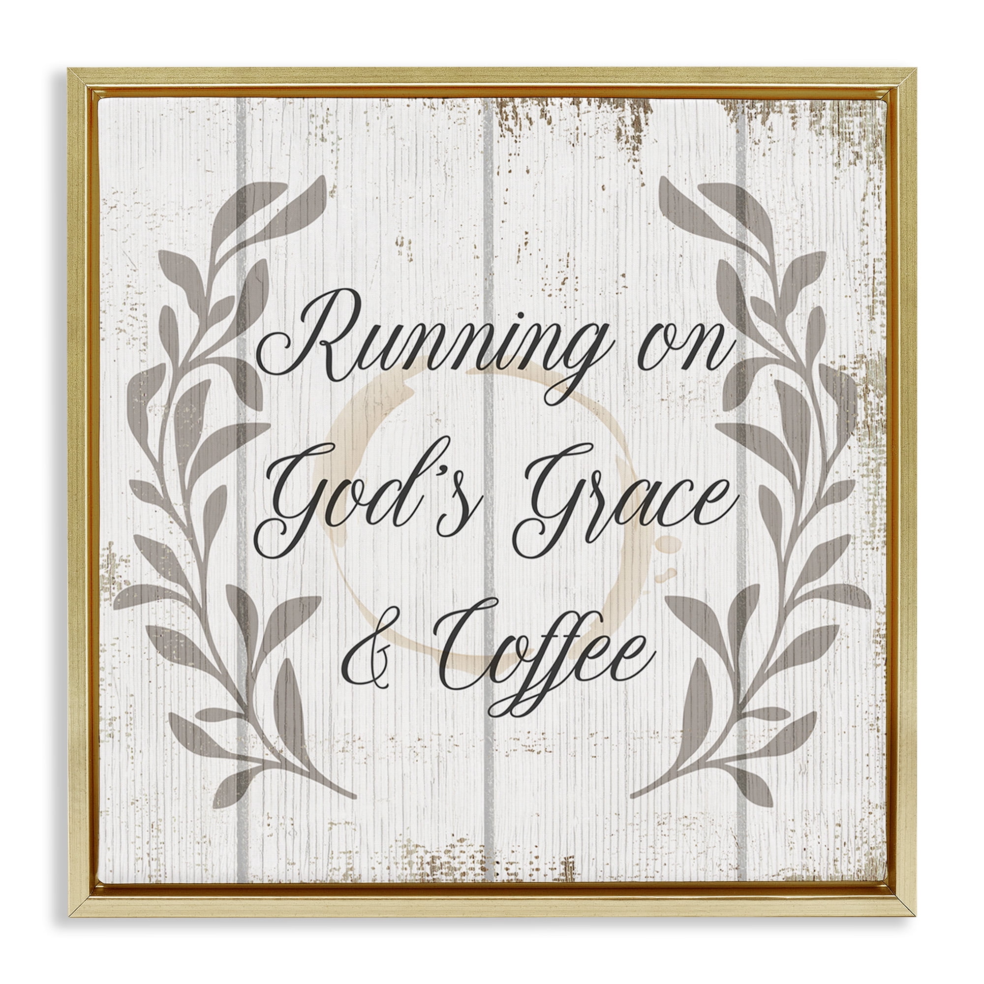 Stupell Industries God's Grace & Coffee Phrase Religious Painting Gold Floater Framed Canvas Art Print Wall Art, 18 x 18