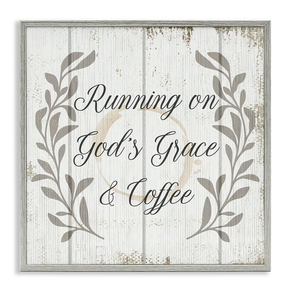Stupell Industries God's Grace & Coffee Phrase Religious Painting Gray Framed Art Print Wall Art, 24 x 24