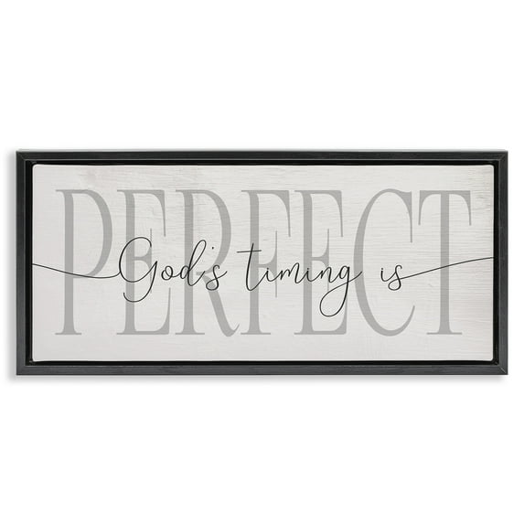 Stupell Industries God's Timing is Perfect Phrase Religious Painting Black Floater Framed Canvas Art Print Wall Art, 25 x 11