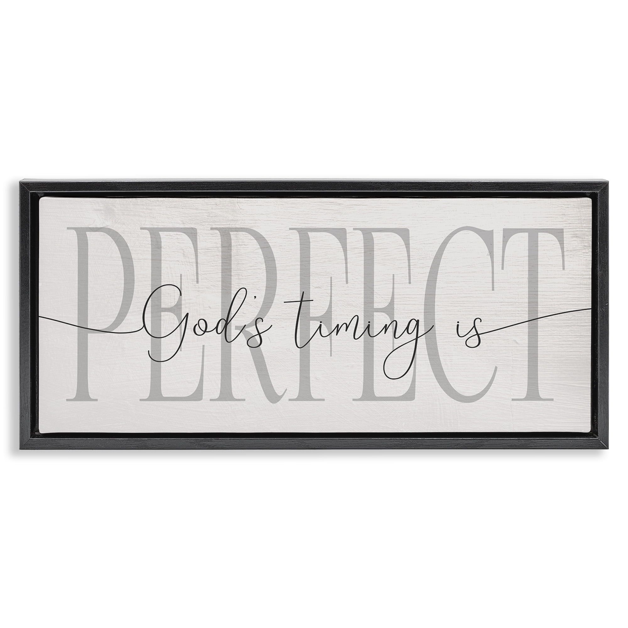 Stupell Industries God's Timing is Perfect Phrase Religious Painting Black Floater Framed Canvas Art Print Wall Art, 31 x 14