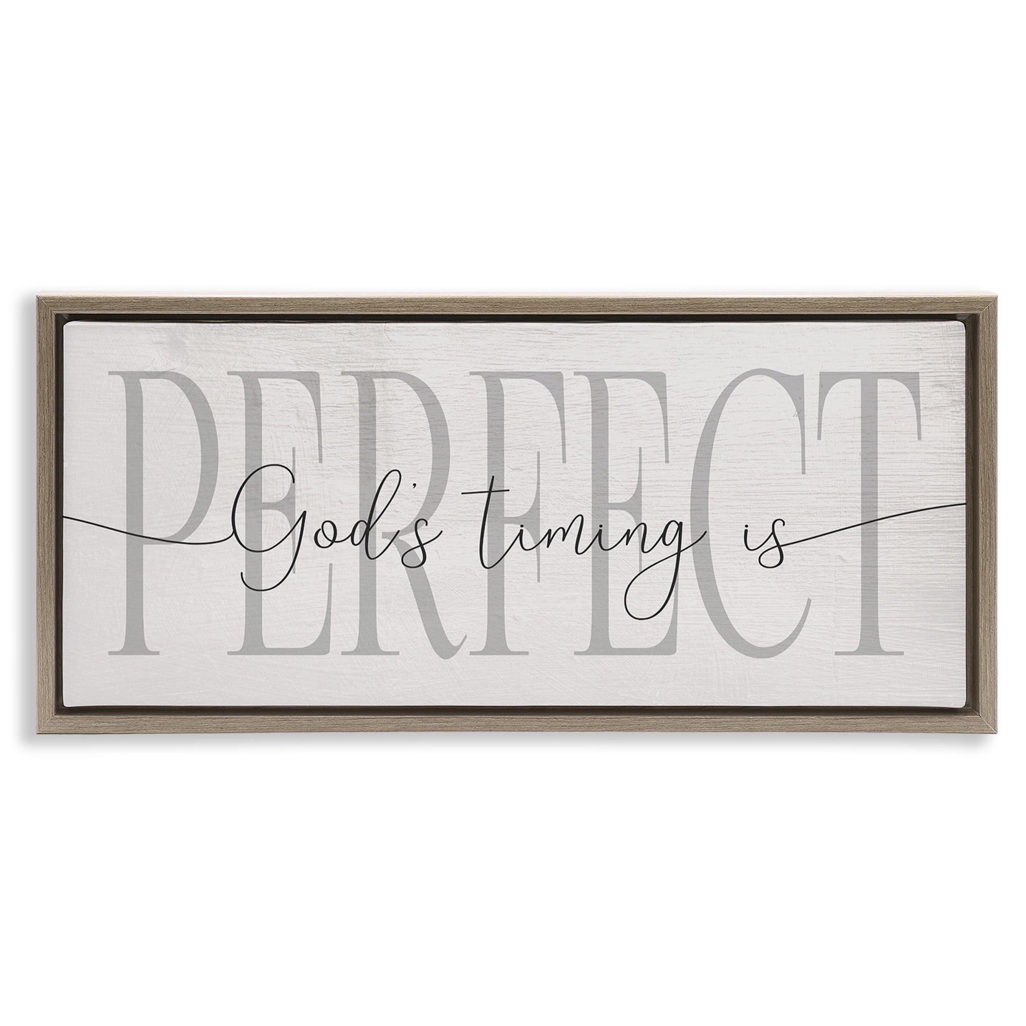Stupell Industries God's Timing is Perfect Phrase Religious Painting Brown Floater Framed Canvas Art Print Wall Art, 31 x 14