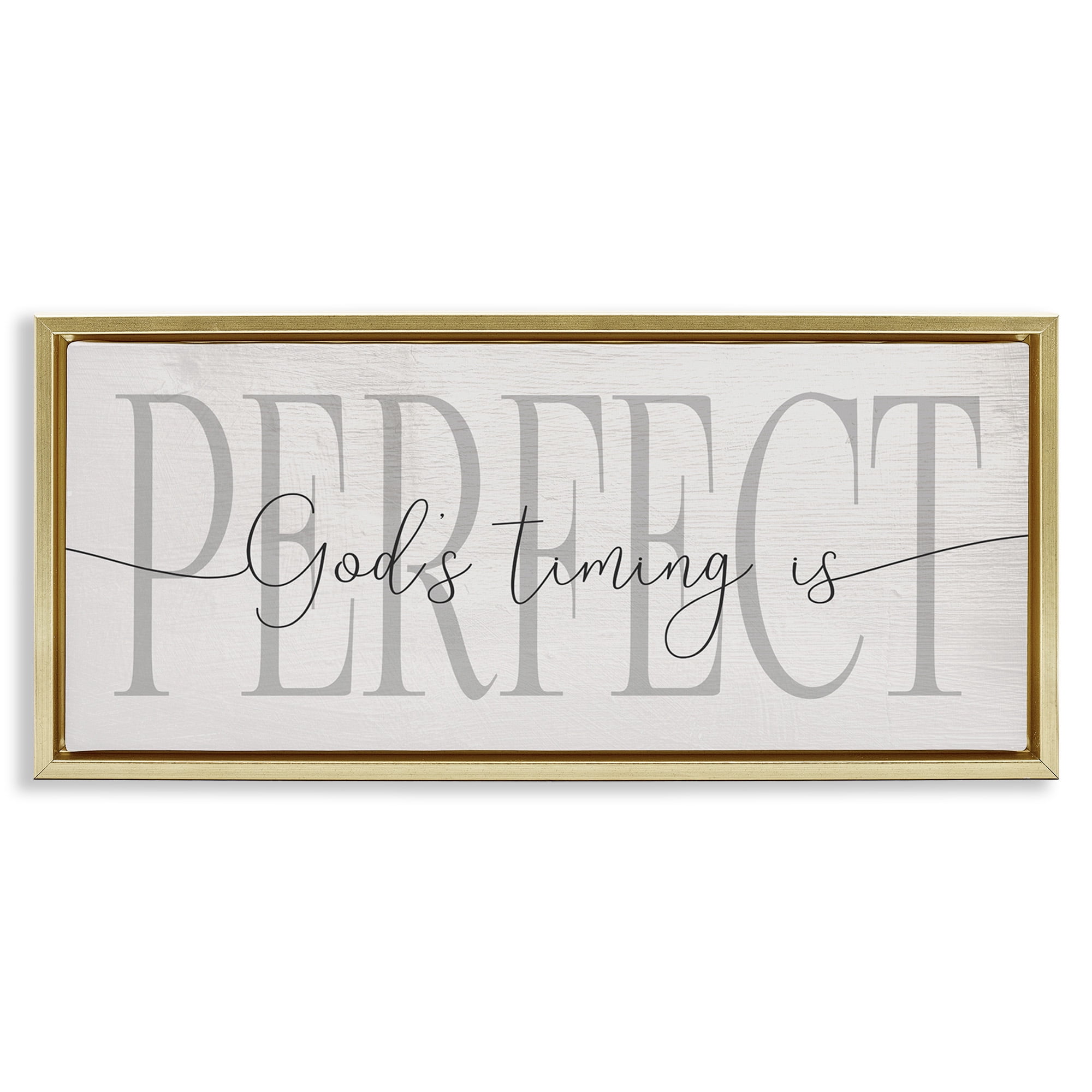 Stupell Industries God's Timing is Perfect Phrase Religious Painting Gold Floater Framed Canvas Art Print Wall Art, 25 x 11