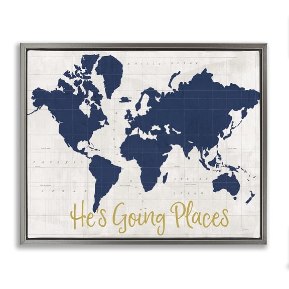 Stupell Industries Going Places Boy's Map Town & City Painting Gray Floater Framed Canvas Art Print Wall Art, 31 x 25