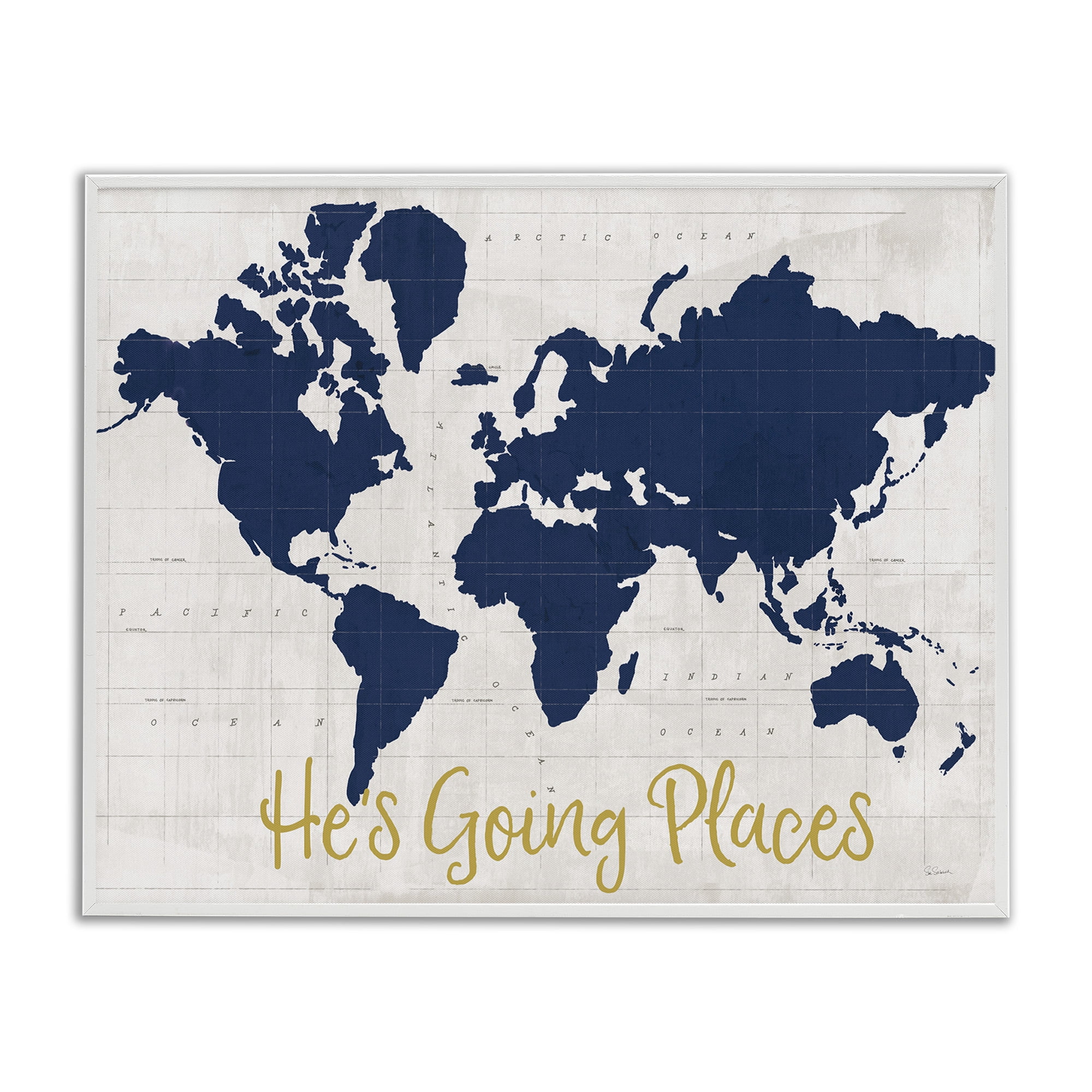Stupell Industries Going Places Boy's Map Town & City Painting White Framed Art Print Wall Art, 20 x 16