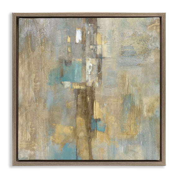Stupell Industries Contemporary Gold Abstract with Blue Brown Floating Frame Canvas Art, 25 x 25, by Justin Turner