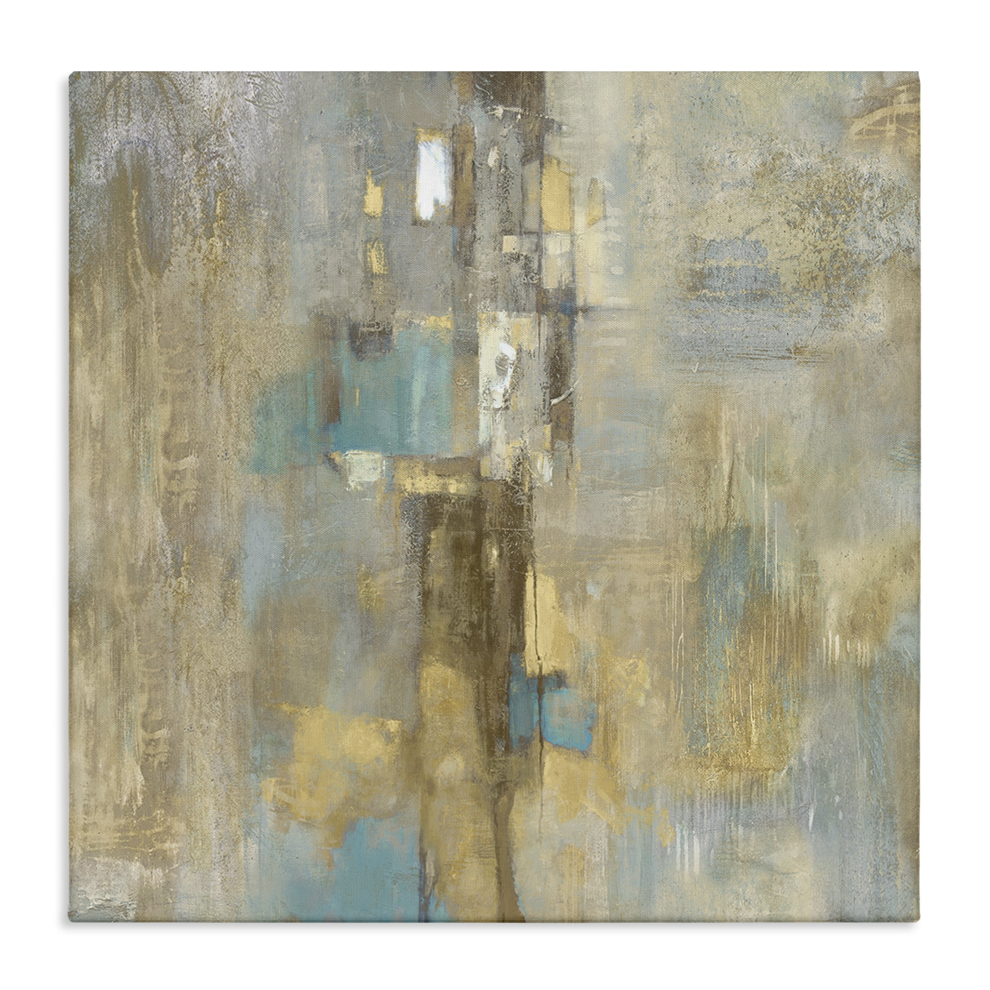 Stupell Industries Gold Abstract with Blue Abstract Painting Wrapped Canvas Art Print Wall Art, 24 x 24