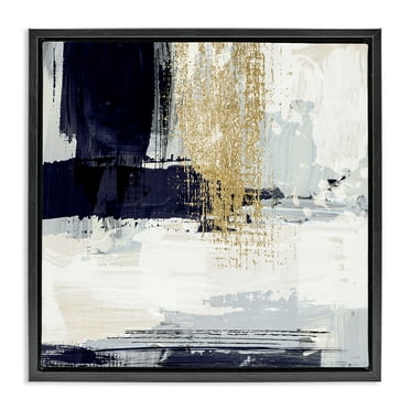 Stupell Industries Gold Accented Abstract Abstract Painting Black Floater Framed Canvas Art Print Wall Art, 18 x 18