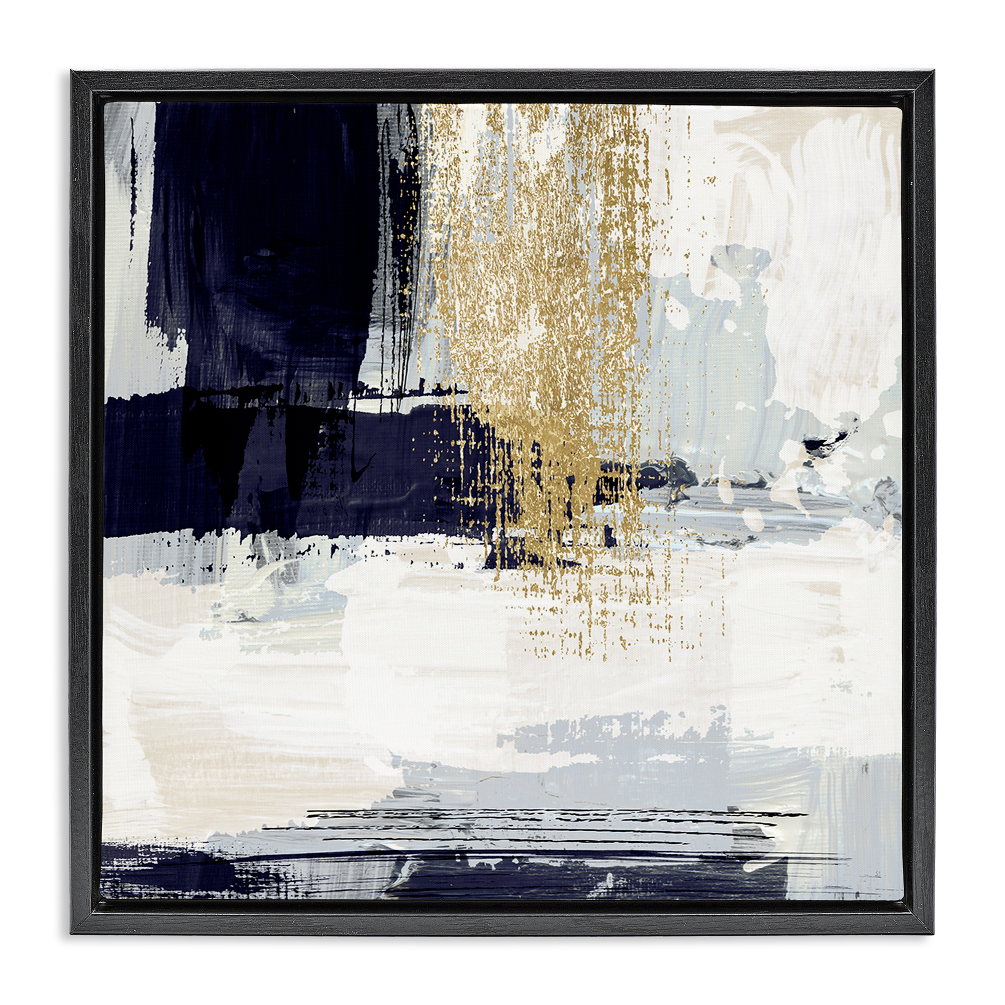 Stupell Industries Gold Accented Abstract Abstract Painting Black Floater Framed Canvas Art Print Wall Art, 25 x 25