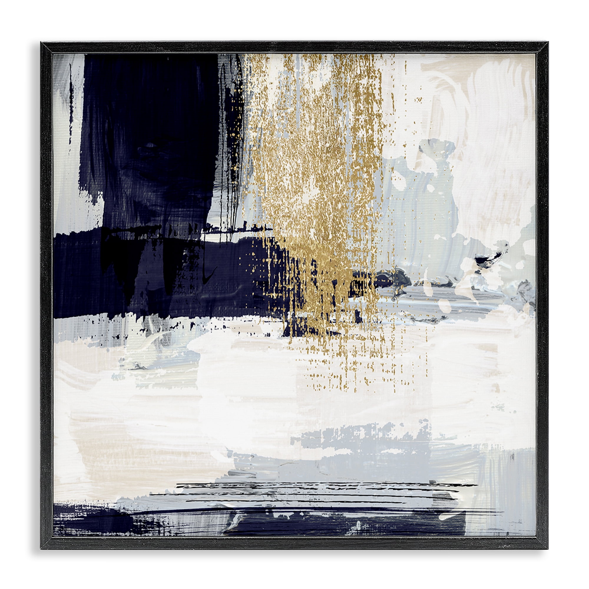 Stupell Industries Gold Accented Abstract Abstract Painting Black Framed Art Print Wall Art, 17 x 17