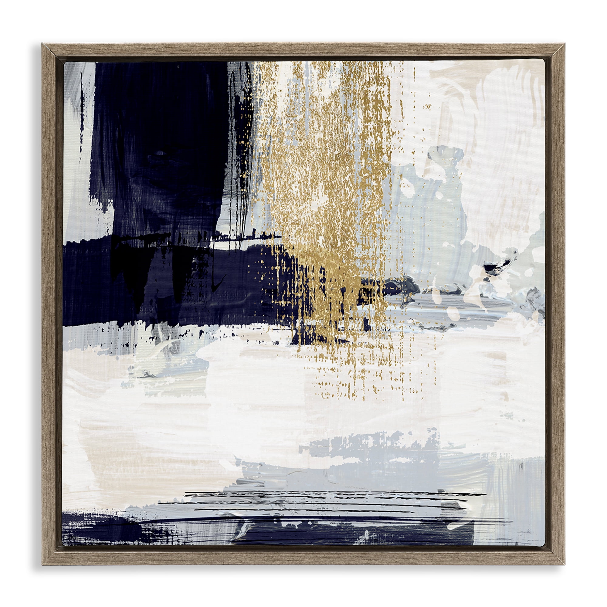 Stupell Industries Gold Accented Abstract Abstract Painting Brown Floater Framed Canvas Art Print Wall Art, 18 x 18