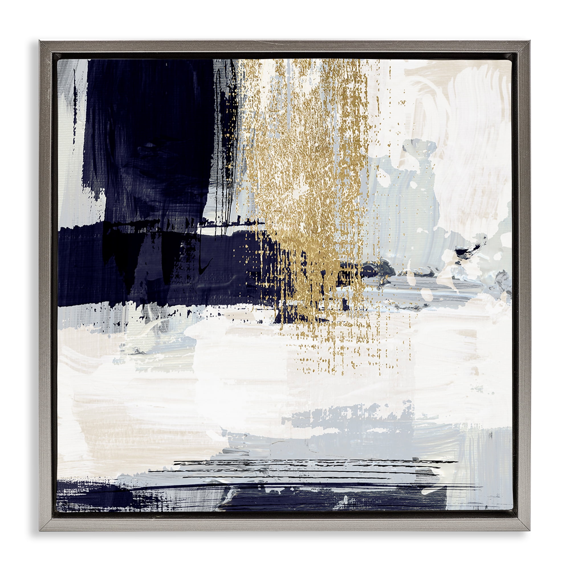 Stupell Industries Gold Accented Abstract Abstract Painting Gray Floater Framed Canvas Art Print Wall Art, 25 x 25