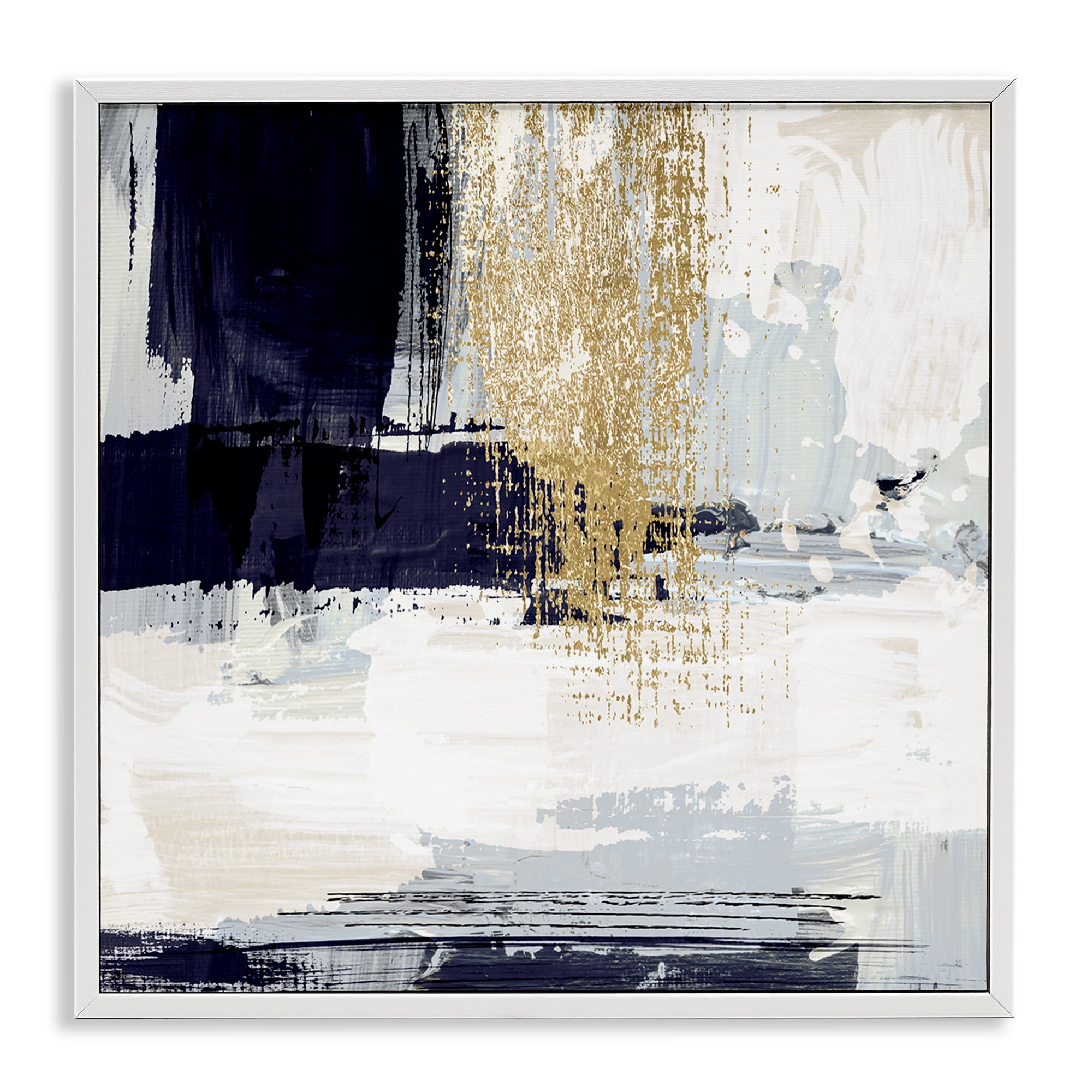 Stupell Industries Gold Accented Abstract Abstract Painting White Framed Art Print Wall Art, 12 x 12